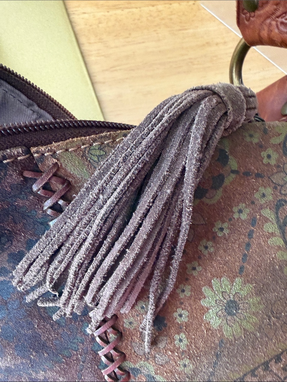 Fossil Vintage Brown Suede Tassel Hobo Shoulder Bag - Picture 12 of 14